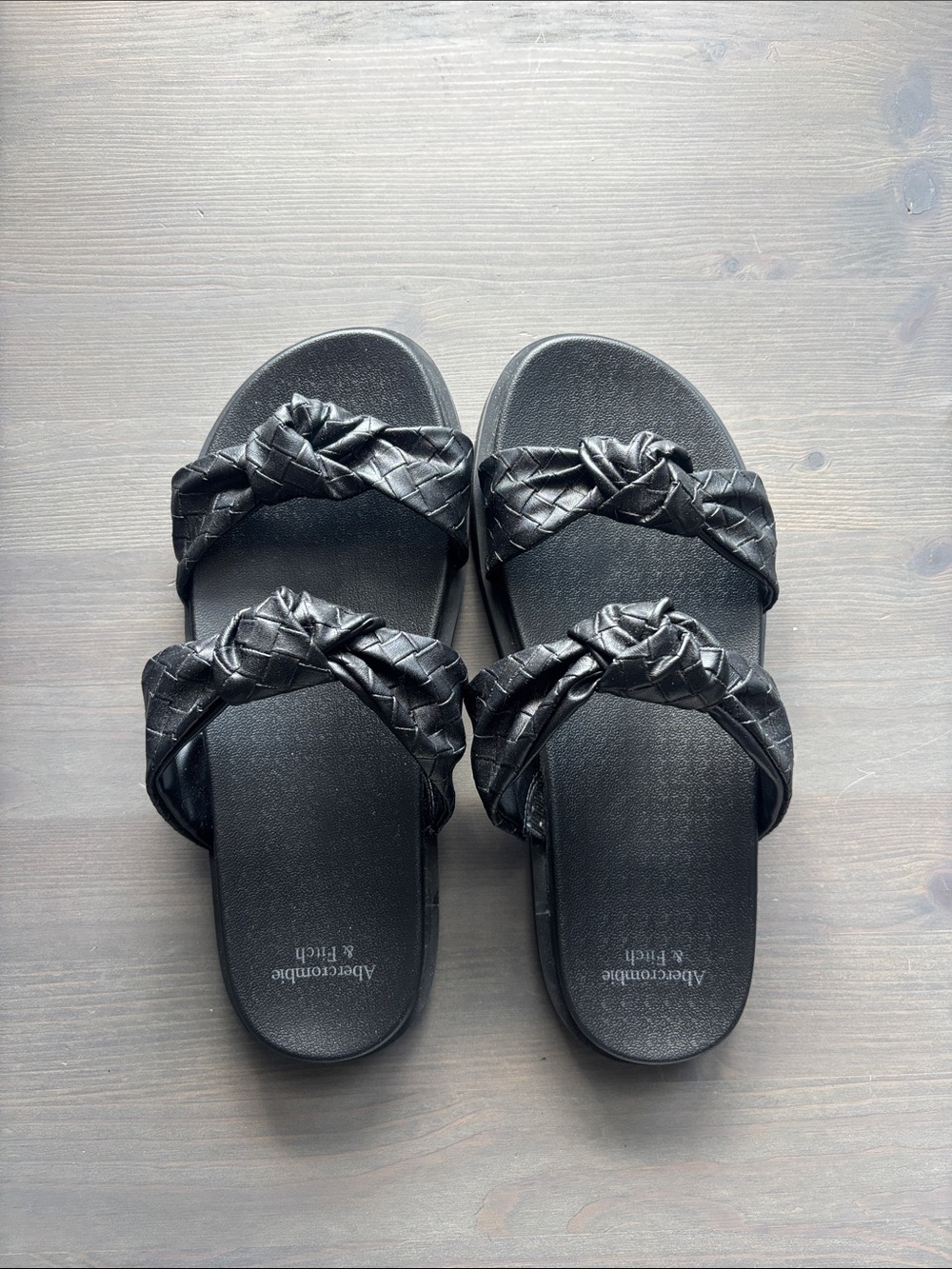 Abercrombie & Fitch Women's Black Braided Double-Strap Slide Sandals